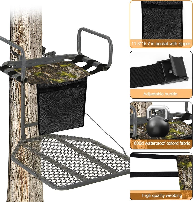 Mofuiry Universal Tree Stand Seat Replacement with Pocket, 16 X 12Inch Lightweight Replacement Treestand Seat with Adjustable Strap Hunting Accessories Fits All Ladder Stand, Works On Climbing Treestands - Image 3